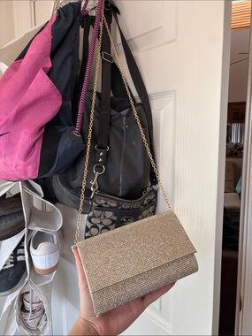 Gold Rhinestone Chain-Handle Evening Clutch
